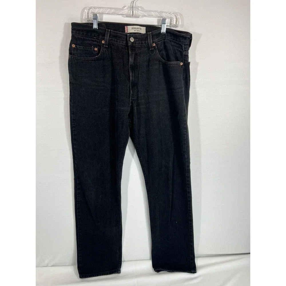 Levis 505 Mens Jeans 36x34 Black Regular Fit Red Tab‎ Denim